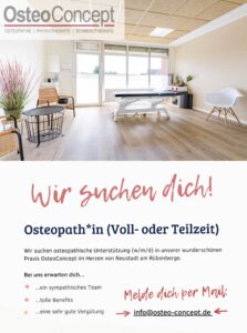 Stellenanzeige Osteopath*in (Voll- oder Teilzeit) Wir suchen osteopathische Unterstützung (w/m/d) in unserer wunderschönen Praxis OsteoConcept im Herzen von Neustadt am Rübenberge.